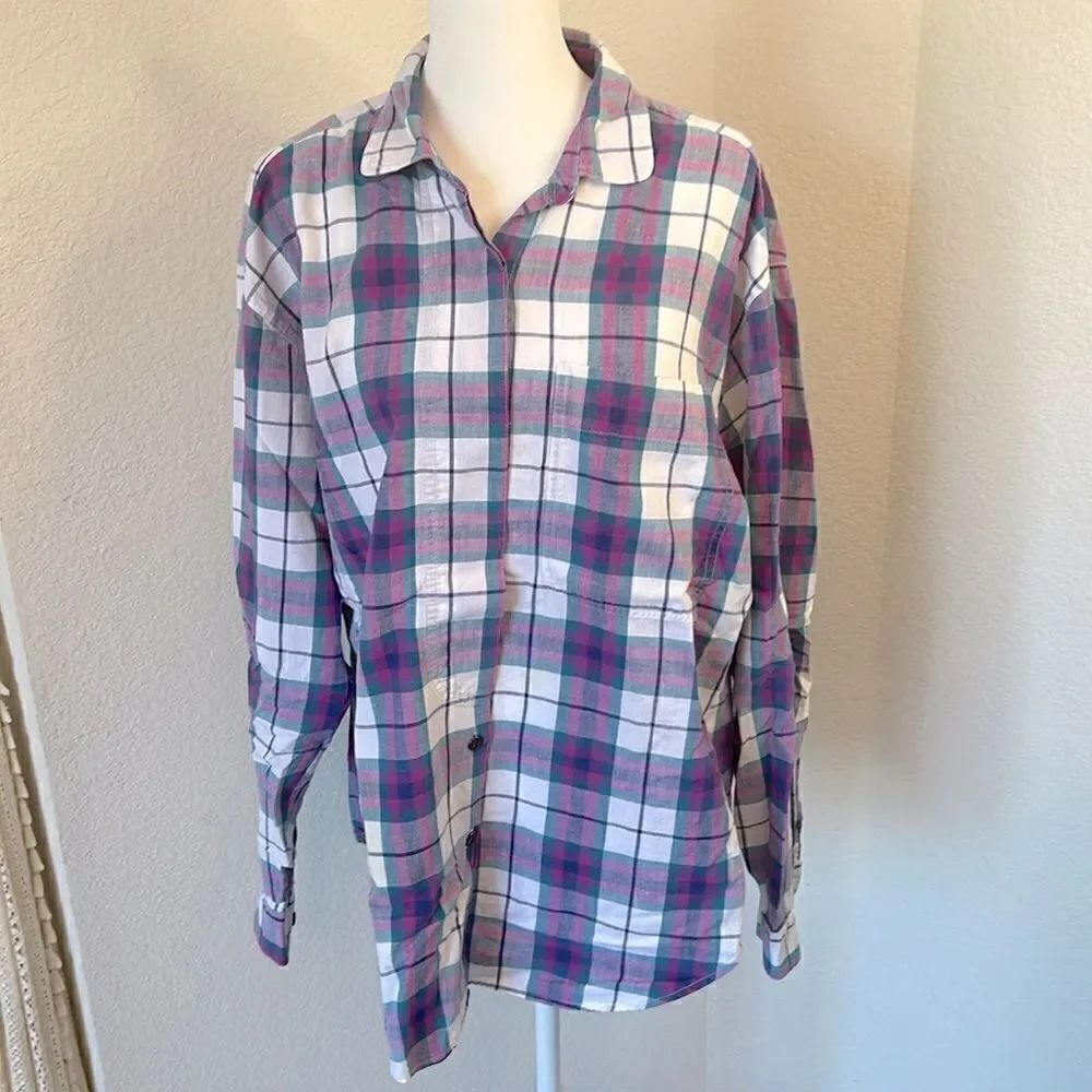 Vintage Partners by Mervyns Plaid Button Long Sleeve Top ~ Size Large